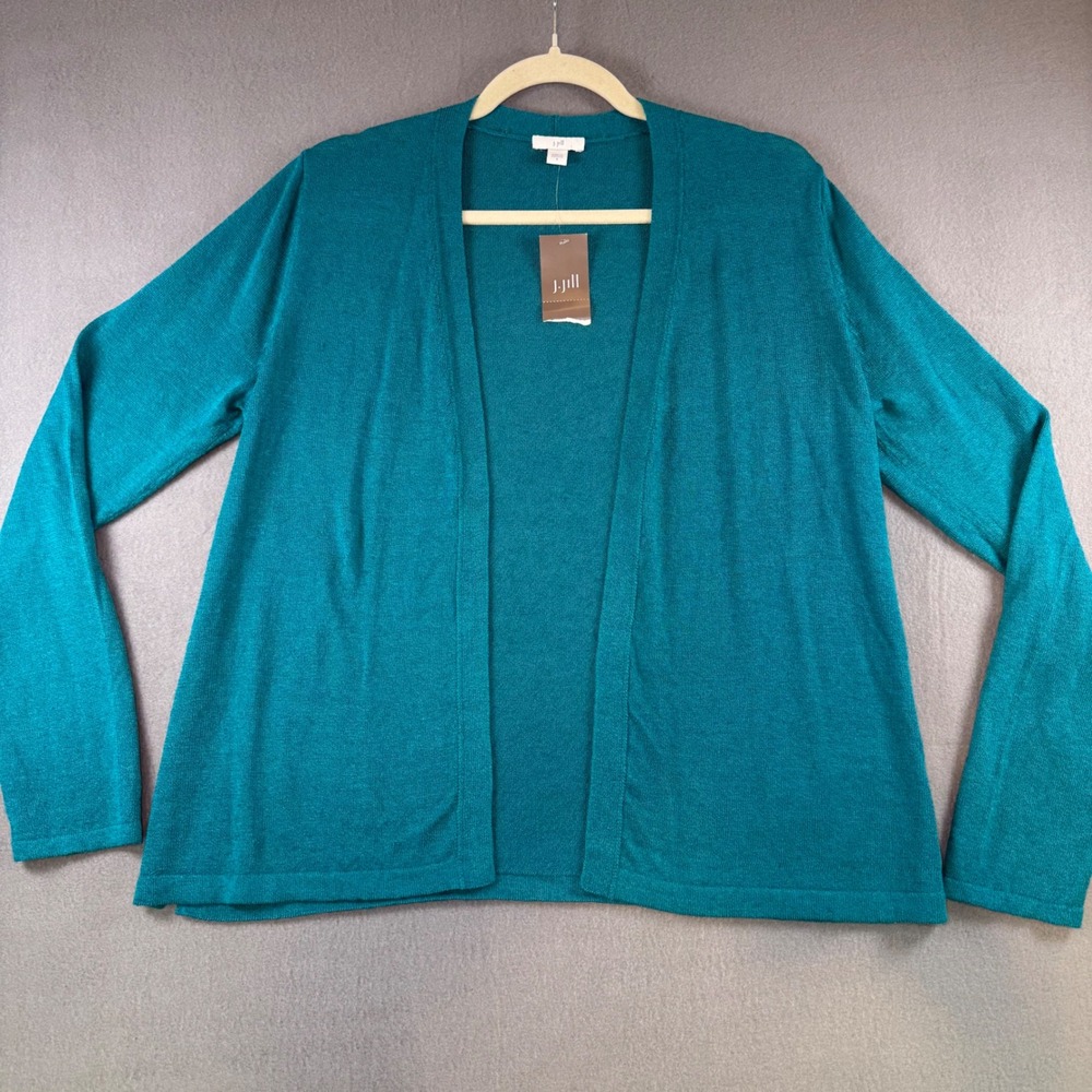 J. Jill Womens Teal Blue Linen Blend Open Front Cardigan Sweater Size S New
